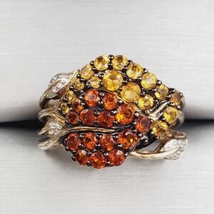Genuine Citrine Yellow Gold / 925 Sterling Silver Leaf Vine Ring
